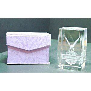 Harley Davidson Eagle Hologram 3-D Laser Etch Crystal Paperweight No Light Table